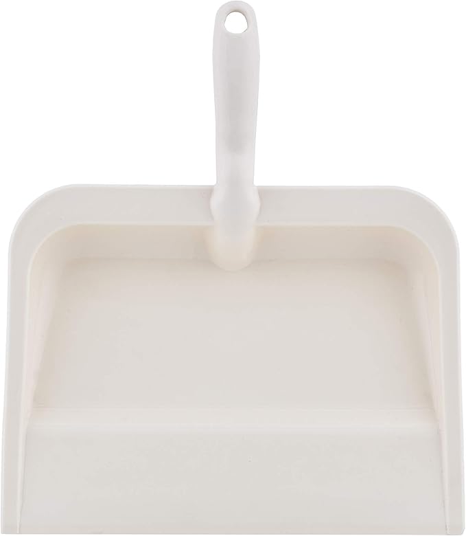 Superio Heavy Duty Plastic Dustpan with Comfort Grip Handle Beige, Durable, Lightweight Multi Surface Dust Pan Easy Broom Sweeping, 10 inch Wide