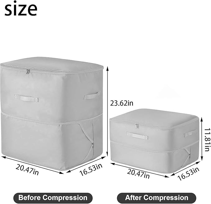 2Pcs Super Space Saving Self Compression Organizer, Quilt Storage Bags, Self Compression Storages Bags, Storage Bags for Quilts, Sweaters, Blankets (grey)