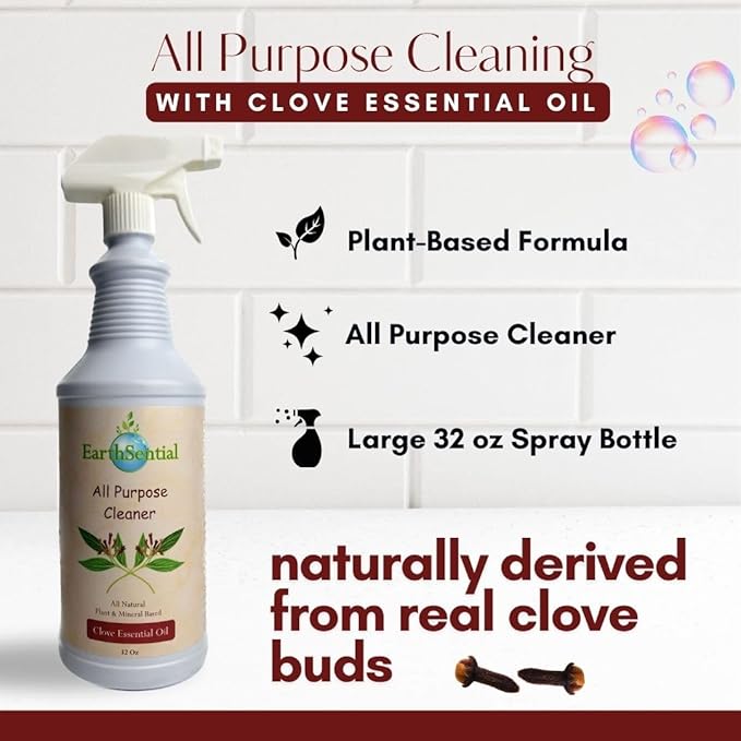 Clove All Purpose Cleaner, Plant-Based, 5 Ingredient Formula, 32 oz Spray Bottle