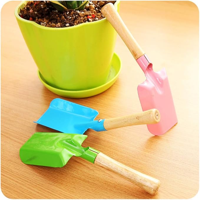 2pcs Small Gardening Shovel Metal Candy Color Wooden Handle Flat Trowel Scoop Digging Lawn Tool for Flower Succulent Plant,Random Color
