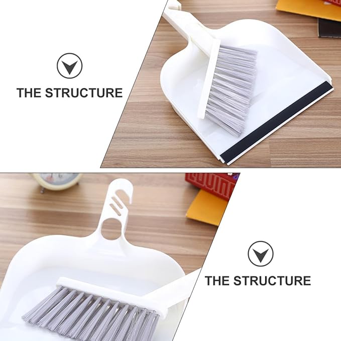 Mini Desktop Broom and Dustpan Set, 2pcs White Handheld Cleaning Kit for Kitchen and Tea Table, Compact Home Sweeping Accessory for Indoor Crumbs and Dust Removal
