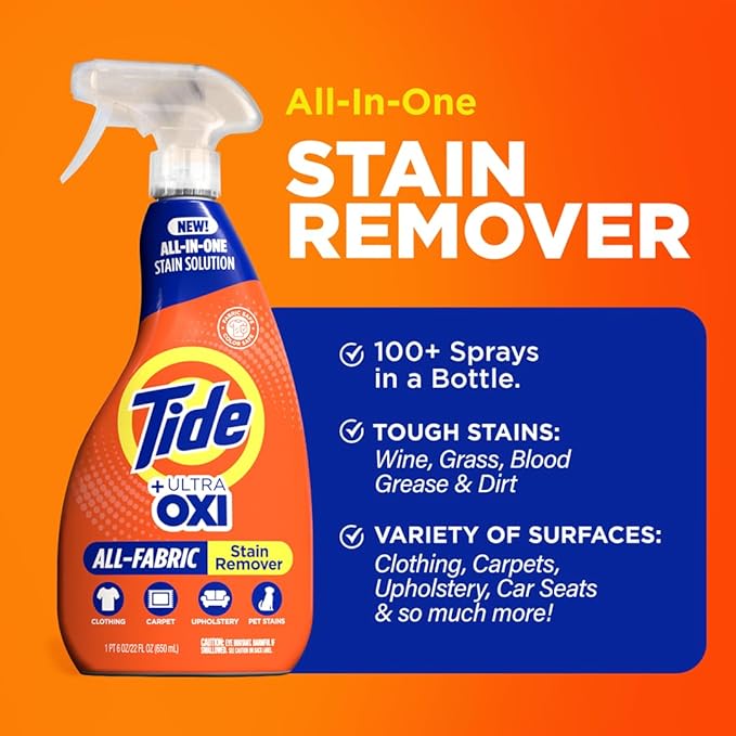 MADE BY NEHEMIAH Tide Rescue Laundry Stain Remover Spray with Oxi + Travel Size Tide To Go Pen, Spot Remover for Clothes, Fabric, Upholstery, Carpet, Grease & More Tough Stains- 22 Fl Oz + 1 Stain Pen