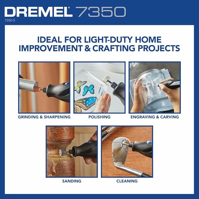 Dremel 7350 4V Cordless Rotary Tool Kit with 5 Accessories and USB-C Rechargeable Battery - Single Speed for Carving, Engraving, Sanding and Cleaning