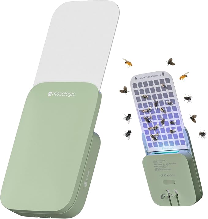 Mosalogic Fly Insect Trap Plug-in Fruit Flies Killer Gnat Trapper Moth Catcher Fly Trapper UV Attractant Catcher for 400 Sq Ft of Protection Green-1PACK