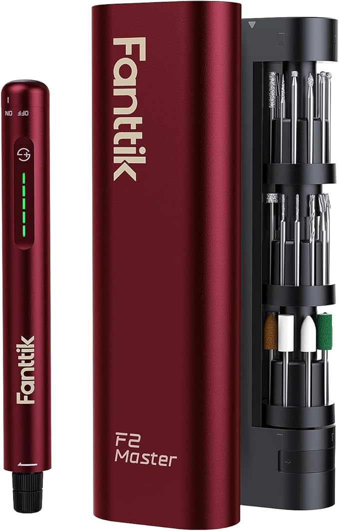 Fanttik F2 Master Mini Cordless Rotary Tool Kit, NeoPulse Motor, 5 Speed, 25000 RPM, Revostor Hub, 35 Accessories, Engraving Pen, for 3D Printer Sanding, Polishing, Drilling, Carving, DIY Crafts - Red