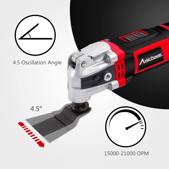 AVID POWER Oscillating Tool, 3.5-Amp Oscillating Multi Tool with 4.5° Oscillation Angle, 6 Variable Speeds and 13pcs Saw Accessories, Auxiliary Handle and Carrying Bag