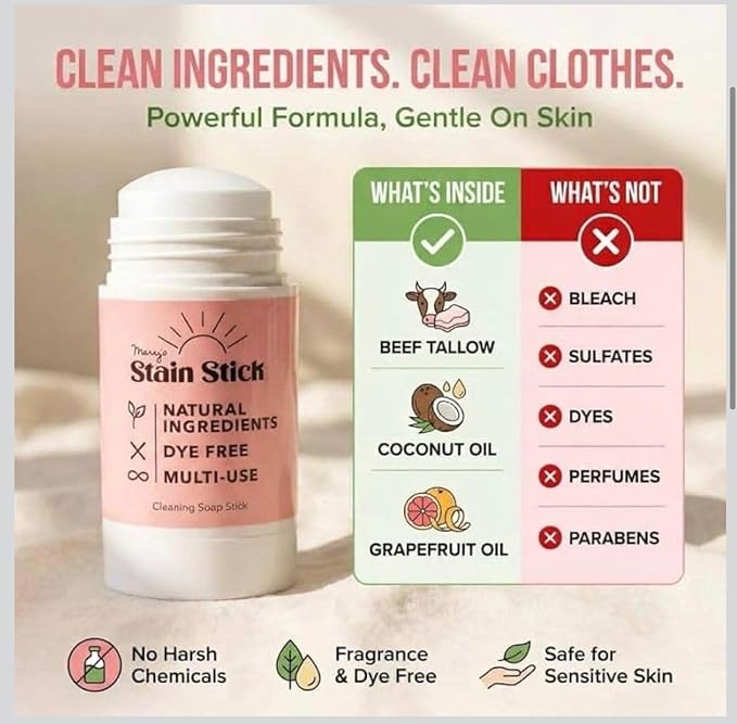 Mary’s Stain Remover Bundle Set (Stick + Scrub Base + Refill) Natural & Effective 2-Part Laundry Stain Remover, Only 6 Ingredients, For Baby, Kids, Blood, Expo Marker, Grass