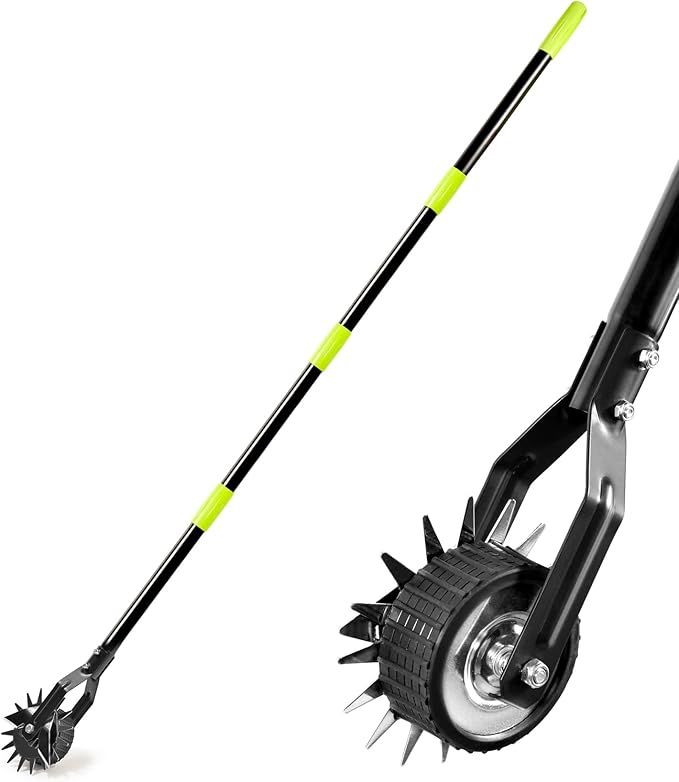 Wheel Rotary Lawn Edger - Manual Grass Edger with Long Handle (66.9 Inch), Adjustable for Landscaping, Garden, Yard