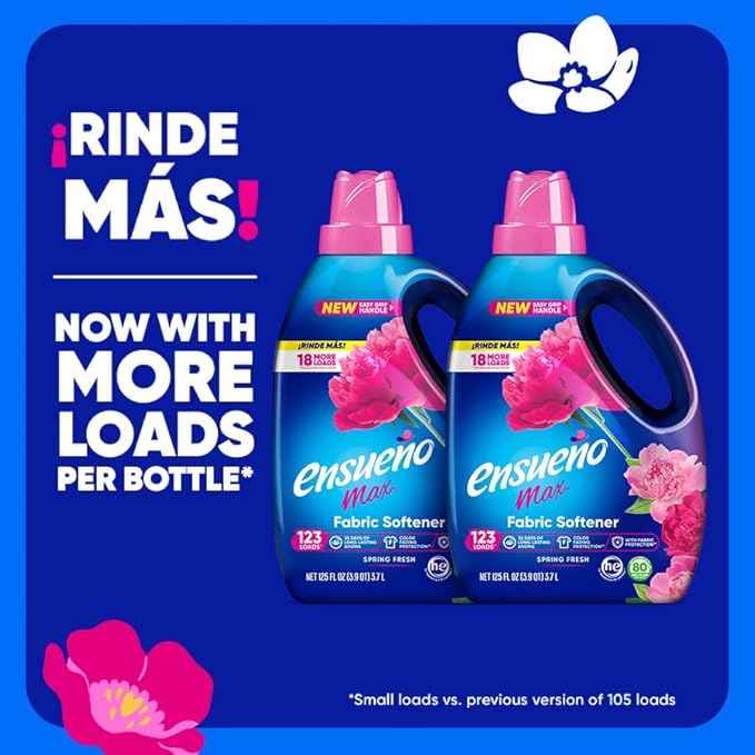 Ensueño Liquid Fabric Softener, Spring Fresh | 2 Pack | 125 fl oz | 123 Loads | Color-Safe