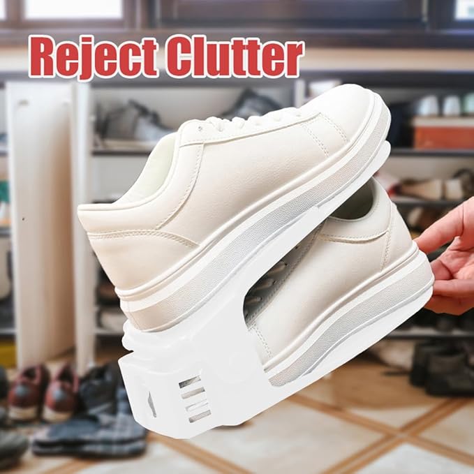 Soerreo Shoe Slot Storage Box Adjustable Shoe Rack Save Space Suitable for High Low Heels, Sneakers and Sandals (10 Piece Set,White)