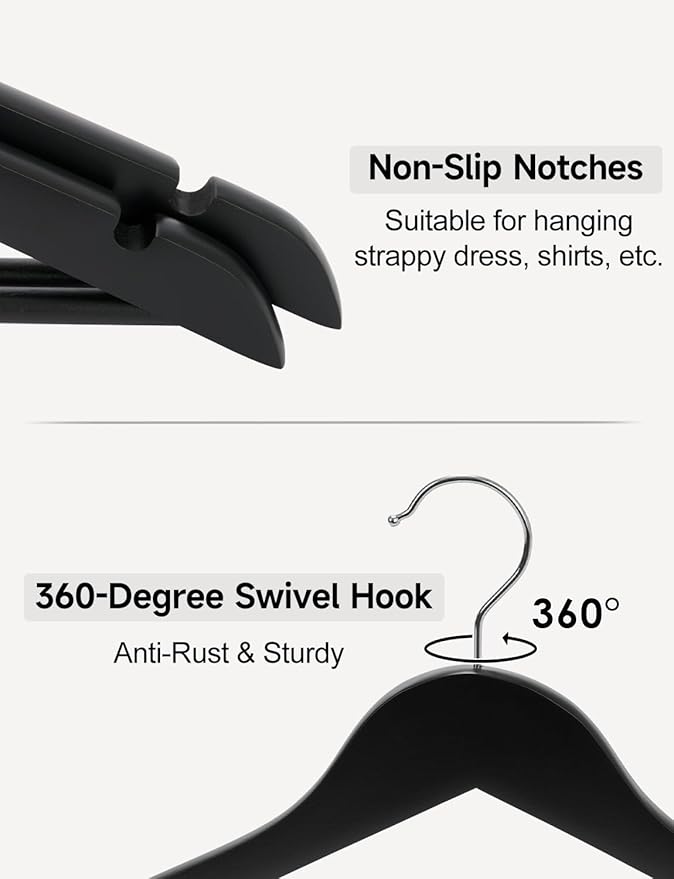 StorageWorks Black Wooden Hangers 20 Pack, Heavy Duty Wood Hangers for Closet, Clothes Hangers for Coats, Shirts, Pants, Suits
