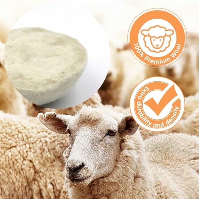 100% Pure New Zealand Wool Dryer Balls, 6-Pack - Natural Fabric Softener Alternative, Reduce Static, Soften Clothes, Shorten Drying Time & Absorb Lint (White)