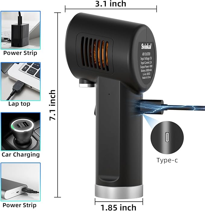 Svinkal Air Duster, Handheld Cordless Air Duster, Air Blower Rechargeable, Electric Compressed air Gun Battery Operation, for Cleaning Computer Keyboard Camera Lego Toys.
