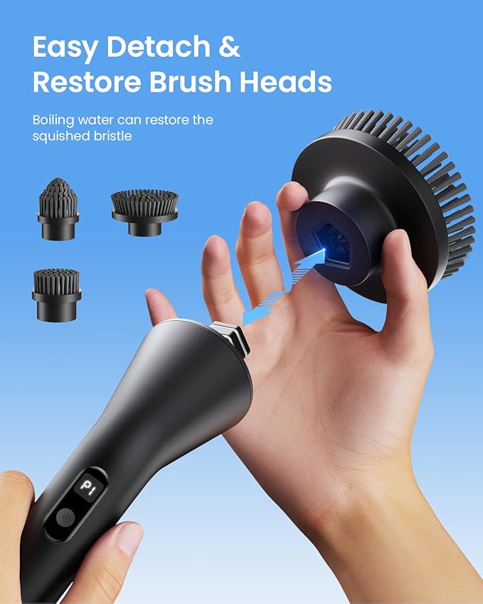 Leebein Electric Spin Scrubber, Cordless Cleaning Brush for Bathroom Shower Tub, IPX7 Waterproof Power Scrubber with 7 Brush Heads, Extendable Long Handle and 2 Speeds Scrubber for Bathtub Floor