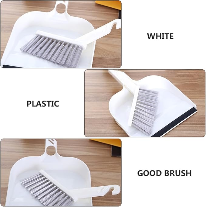 Tofficu Mini Kitchen Table Cleaning Brush and Dustpan Set, 2pcs White Handheld Brooms with Dustpans for Desktop Household Sweeping and Table Cleaning
