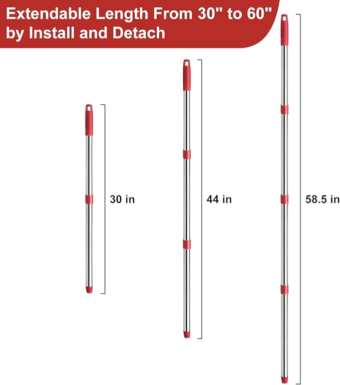 4-Section Spin Mop Replacement Handle, Mop Handle Compatible with Ocedar Spin Mop, 2.5-to-5 Foot Easy Cleaning Floor Mop Stick for Floor Cleaning (Germany Screw)