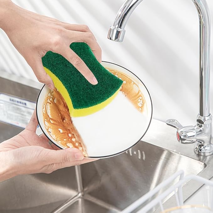 24 Pack Kitchen Cleaning Sponges Heavy Duty Scrub Sponges for Grease & Stains, High-Density Durable Dishwashing Scrubber Pads, Non-Scratch Sponge for Dishes/Countertops/Utensils