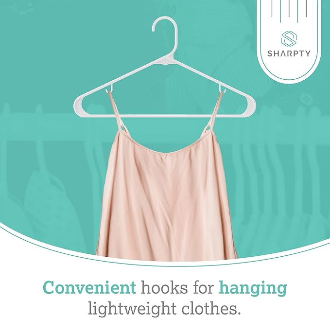 Sharpty Plastic Clothes Hangers - Adult Plastic Hanger - Clothing Hangers - Standard Hangers for Clothes - Space Saving Hangers - Ideal for Shirt, Dresses, Coat Hangers (60-Pack, White)