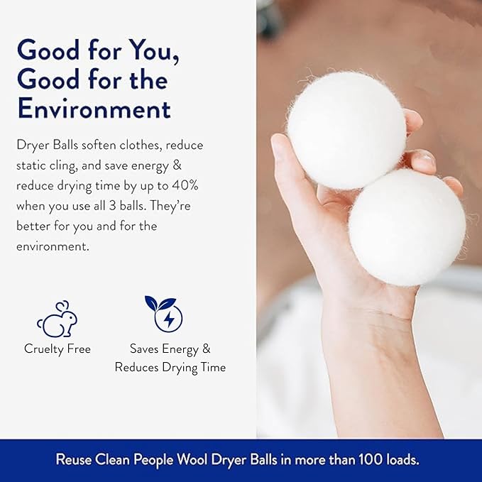 The Clean People 100% New Zealand Wool Dryer Balls - 6 Pack - for Laundry, Fabric Softening, Anti Static, No Lint, Odorless and Reusable