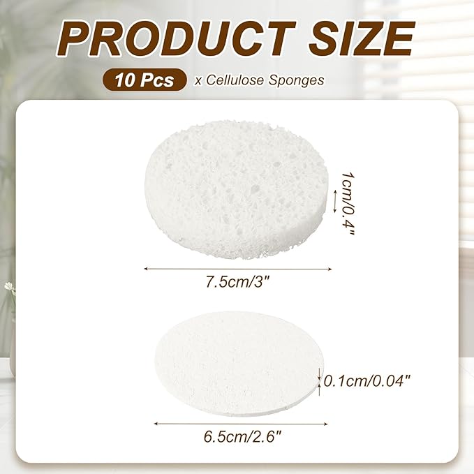 uxcell 10Pcs Cellulose Sponges, Round Kitchen Clean Sponges Non-Scratch Compressed Dish Scrubber for Kitchen Household Cookware Bathroom Cleaning & DIY, White