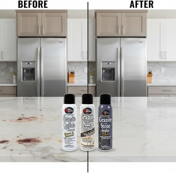Rock Doctor Granite & Quartz Care Kit, 3 Piece Maintenance Stone Care Combo Kit – Cleans & Renews Marbel, Travertine, Tile and All Other Stone, Fresh, Pack of 3, 54.0 Ounce