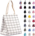 iknoe Insulated Lunch Bag for Women & Adults, 9L Foldable Wide-Open Cooler Bag with Pockets, Leakproof & Portable, for Picnic, Office, Beach(White grid)