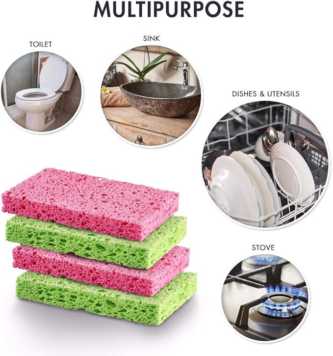 SCRUBIT Cellulose Scrub Sponge - Kitchen Cleaning Sponges for Dishes, Pans, Pots & More- 6 Pack Dishwashing Sponges - Colors and Packaging May Vary