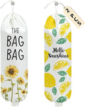 2 Pcs Sunflower Plastic Bag Holder, Lemon grocery bag holder for plastic Storage bag, Reusable Grocery Bag Organizer with Drawstring, Pull Rope Free Adjustment, Home Kitchen Pantry Decor, 22.5x9 Inch