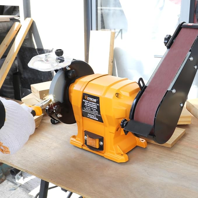 Hoteche 6" Bench Grinder & 2" x 27" Belt Sander Combo - 250W Dual Power Tool for Metal/Wood Grinding, Sharpening & Sanding