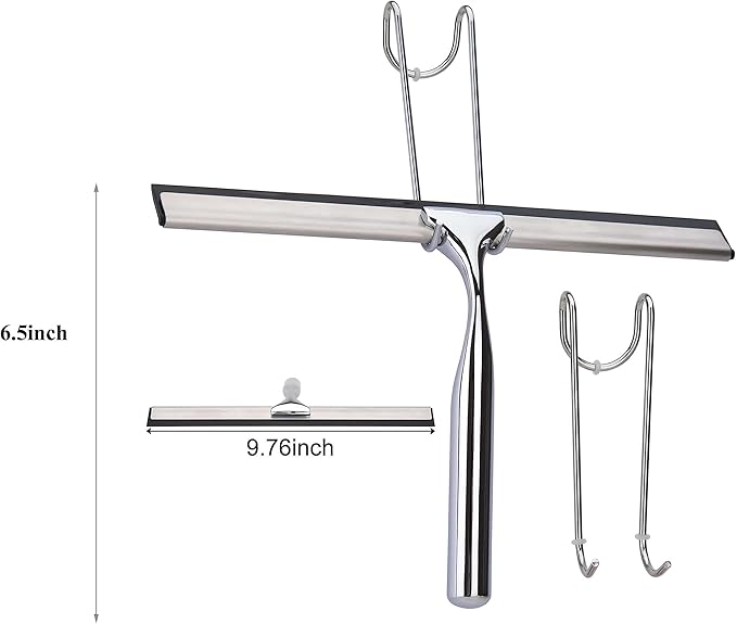 Aliglow All Purpose Stainless Steel Squeegee for Glass Shower Doors, Car Window, Home Mirrors, Bathroom Shower Cleaner Wiper 10 inches
