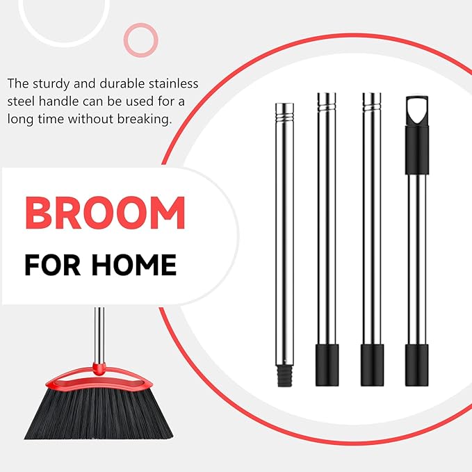 Heavy Duty Broom, 54-inch Adjustable Long Handle Angle Brooms Large Brooms for Sweeping Indoor and Outdoor Commercial Broom for Home Kitchen Patio Garage Porch Courtyard Classroom, Red