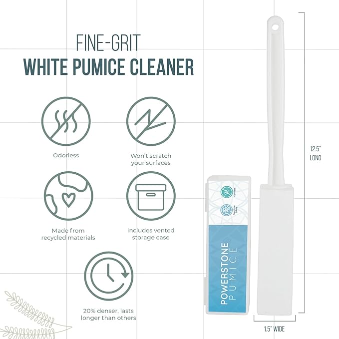 Powerstone Pumice Stone Toilet Bowl Cleaner with Extra Long Handle - 1 Pack | 3'' Longer Handle | Remove Hard Water Stains, Rings & Limescale from Toilets, Bathtubs, Sinks, Pools, BBQ