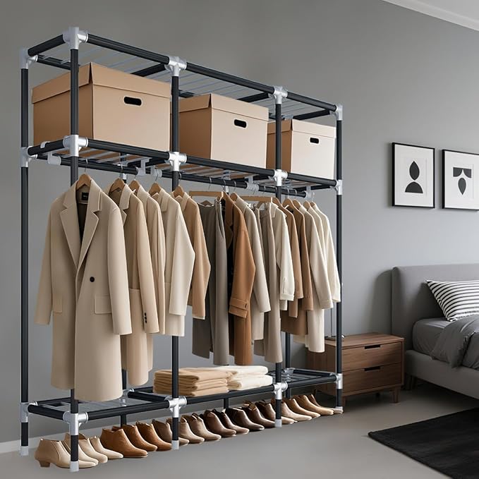 Portable Wardrobe for Hanging Clothes, 67" x 17.7" x 63‘’Covered Portable Wardrobe withWardrobe with Alloy Steel Connectors, Non-Woven Cover, Large Storage Capacity, Suitable for Bedrooms