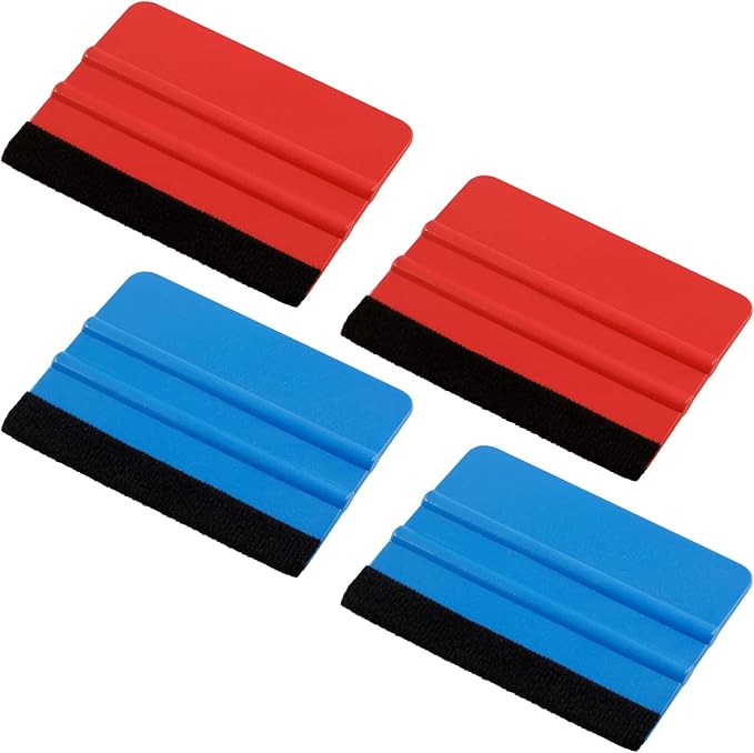 4Pcs Plastic Felt Edge Squeegee Tool Vinyl Squeegee 4 Inch for Window Tint, Wallpaper, Decal Sticker, 2 Blue & 2 Red