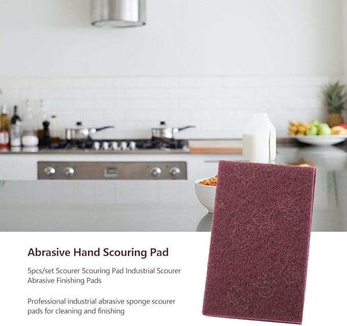 5pcs Nylon Scourer Pad Shell Polishing Professional Industrial Abrasive Hand Scouring Pad (fine-Red)