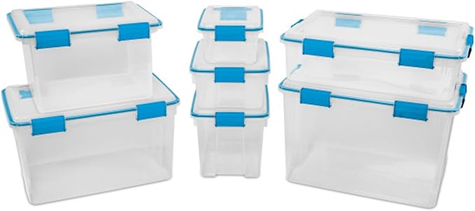Sterilite 18-Pack Gasket Box, Weather-Resistant Storage Bins with Latching Lids, 7.5 Quart - Heavy-Duty Organizing Containers for Closet, Bathroom, and Office