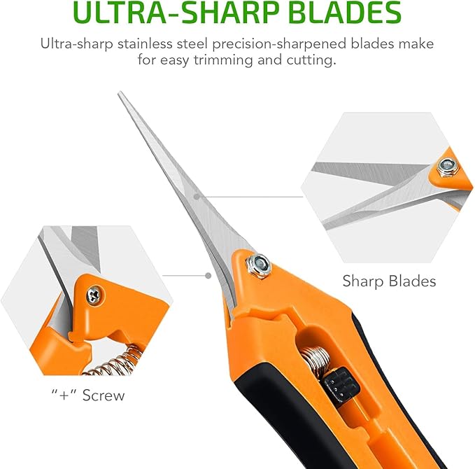iPower 6.5 Inch Gardening Scissors Hand Pruner Pruning Shear with Straight Stainless Steel Blades, Orange, 2-Pack