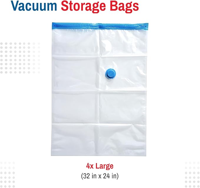 Spacesaver 4 Pack Large Vacuum Storage Bags for Comforters, Blankets & Clothes – Vacuum Sealed Compression Bags with Hand Pump – Space Saver Storage Bags for Bedding, Moving, Travel & Organization
