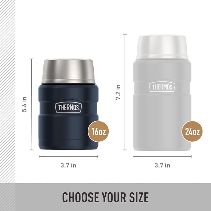 THERMOS Stainless King Vacuum-Insulated Food Jar with Spoon, 16 Ounce, Midnight Blue