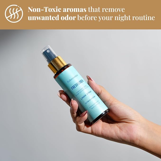 Folkulture Linen Spray - Odor Eliminator | Fragrance Spray for Bedding, Pillow, Clothes, Home | Citrus Scent Fabric Freshener for Laundry, Bed Sheets, Room with Natural Essential Oils | 3.34 Fl Oz
