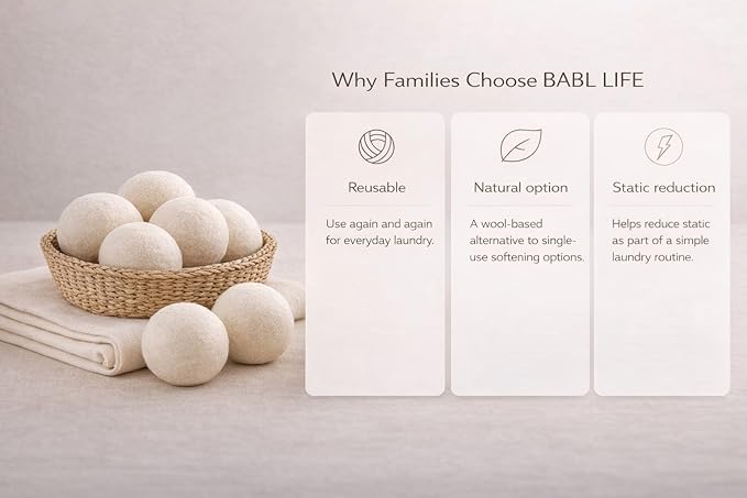 XL Wool Dryer Balls 6 Pack, 3 Inch, 100% New Zealand Wool, Reusable Natural Fabric Softener for Towels, Bedding and Larger Loads, Helps Reduce Drying Time, Wrinkles and Static Cling