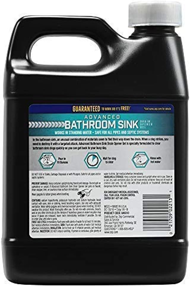 Zep Drain Defense Pipe Build-Up Remover - 64 Ounces - ZLDC648 & Advanced Bathroom Sink Drain Opener Gel - 32 Ounce - U49310 - Formulated for Toothpaste