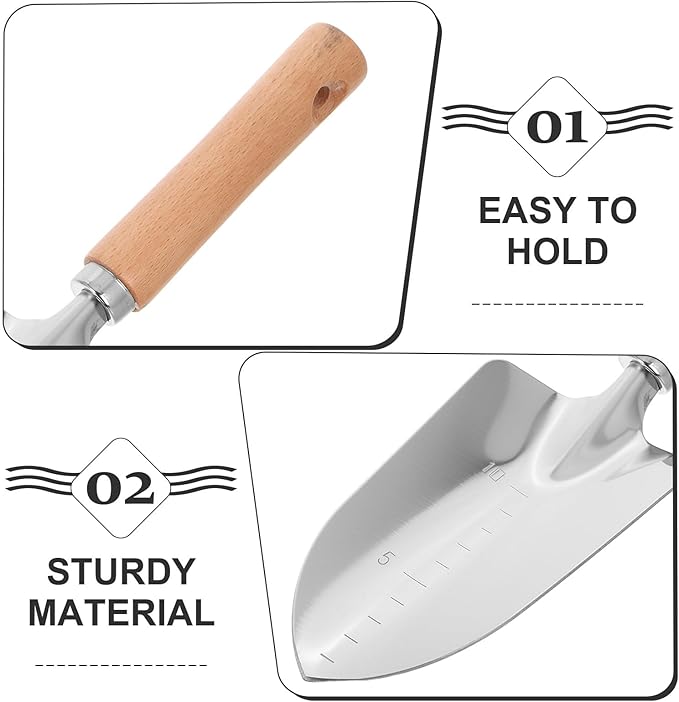 Wood Handle Gardening Shovel and Hand Trowel for Outdoor Planting and Digging, Wide Blade Small Spade Garden Tool with Sturdy Wooden Handle for Lawn and Vegetable Beds