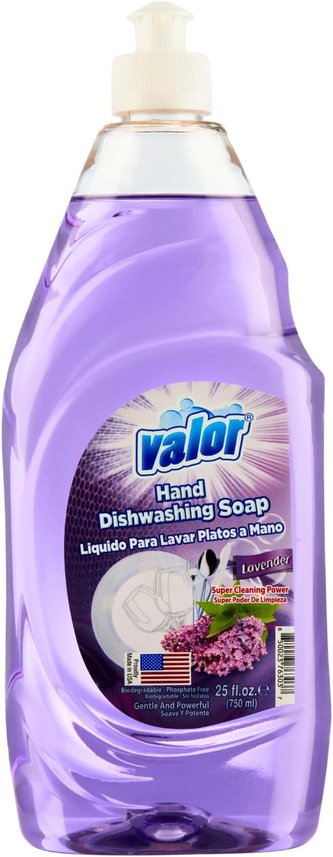 Valor Dishwashing Liquid, 25 fl oz – Dish Soap for Kitchen & Bathroom, Grease-Fighting, Gentle on Hands, Fast Rinse, Eco-Friendly Biodegradable Formula (25.5 oz (Pack of 6), Lavender)