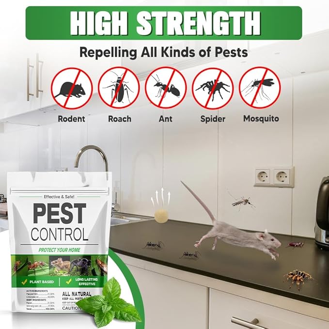 Pest Control, Rodent Repellent, Mouse Repellent Indoor/Outdoor, Peppermint Oil to Repel Rats, Roaches, Ants, Spiders & Moths, Mice Deterrent That Works for House, 3 Months Protection-3P