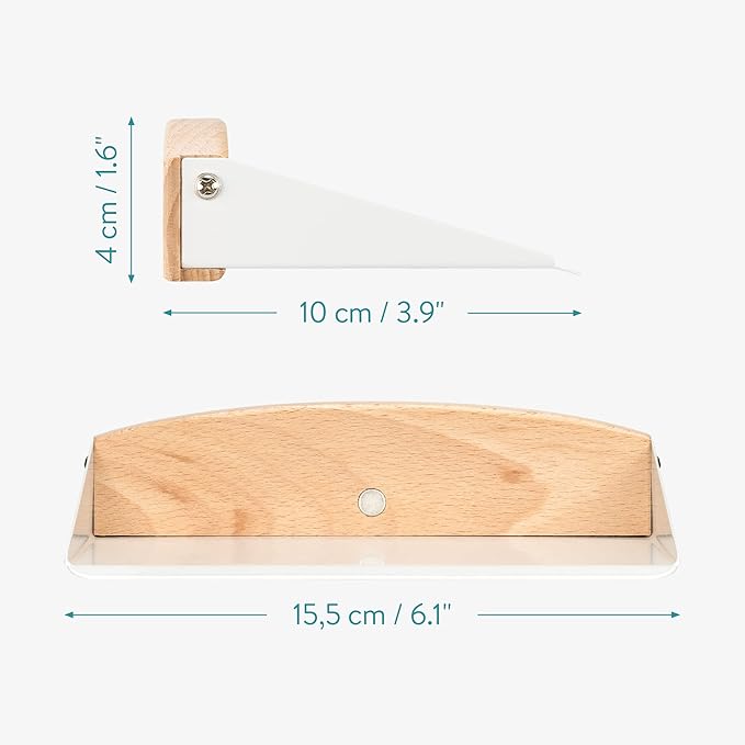 Navaris Small Dustpan and Brush Set - Wooden Mini Dustpan and Compact Horsehair Brush for Sweeping Table and Countertop - White