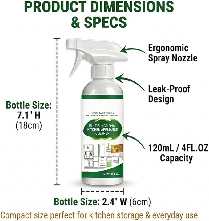 Multifunctional Kitchen Appliance Cleaner Spray Pro Powerful Grease Stain Removal Invisible Protective Layer Effortless Scrub Free Versatile Whole Home Use Light Refreshing Scent 4oz(2Pcs)