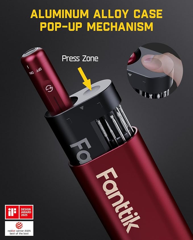 Fanttik F2 Master Mini Cordless Rotary Tool Kit, NeoPulse Motor, 5 Speed, 25000 RPM, Revostor Hub, 35 Accessories, Engraving Pen, for 3D Printer Sanding, Polishing, Drilling, Carving, DIY Crafts - Red