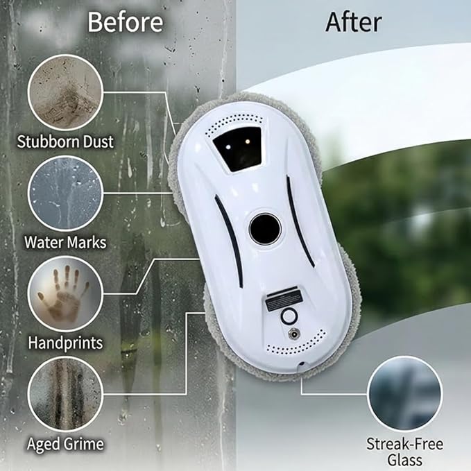 RAINPOT SAKER Automatic Smart Window Cleaning Robot with AI Path Planning, Dual Cleaning Discs, Edge-Aware Glass Cleaning Tool with Remote Control & 20-Min Backup for Indoor,Outdoor Tall Windows