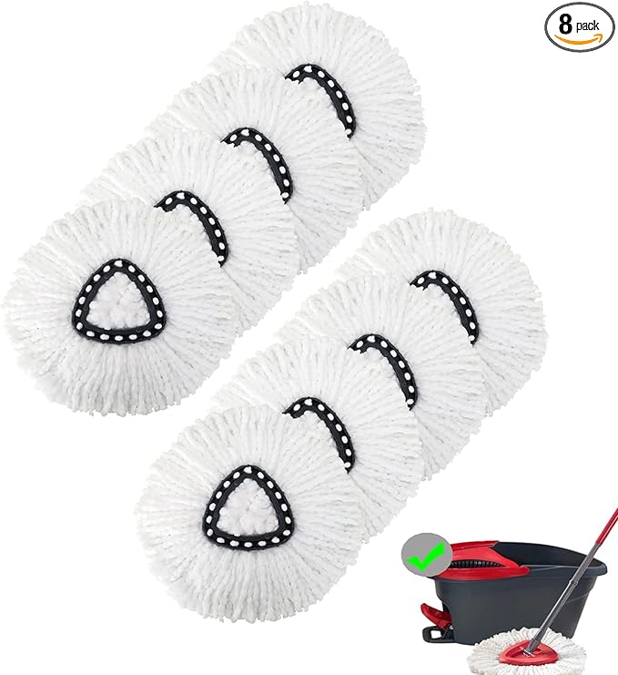 8 Pack Mop Replacement Head, Ailengy 100% Microfiber Mop Refills Spin Mop Replacement Head, 360 Micro Spin Cleaning Replacement Mop Heads for Easy House Cleaning Floor Mopping